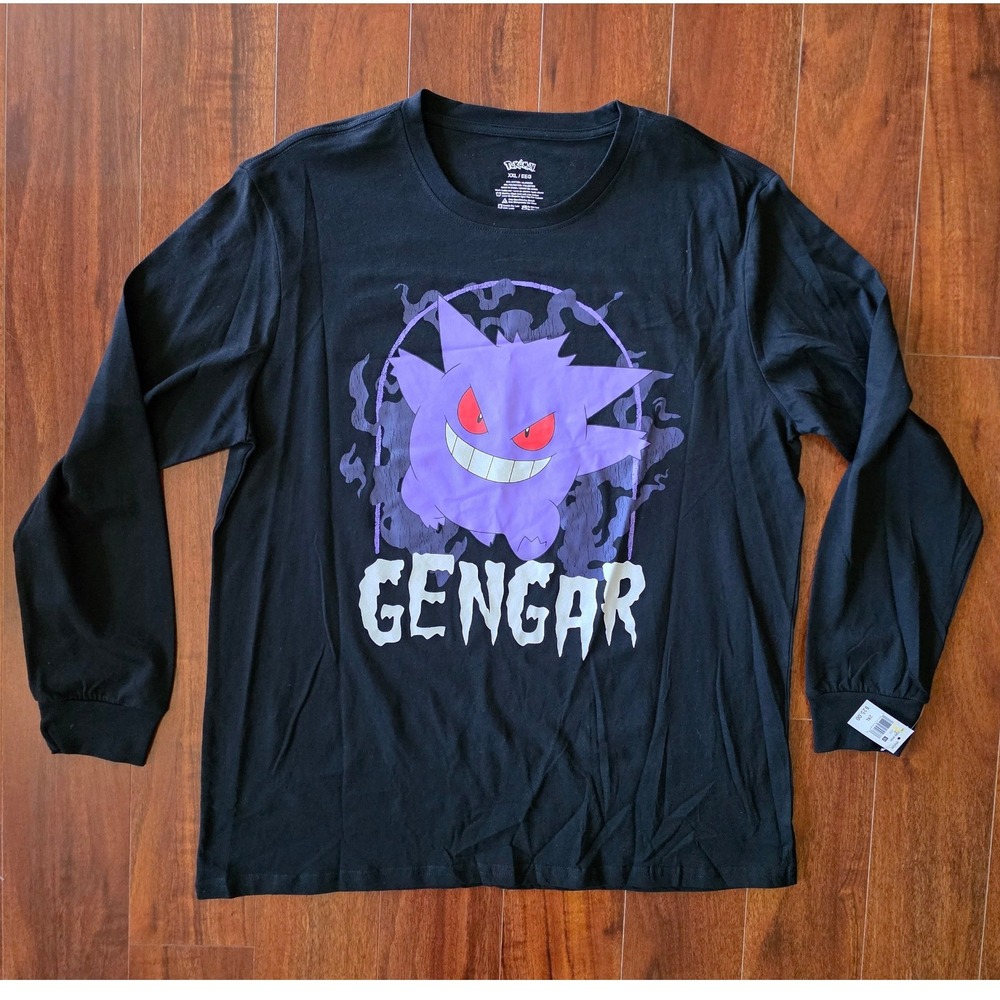Pokemon Gengar Long Sleeve Graphic T-Shirt Mens XXL Black Shadow Pokemon New